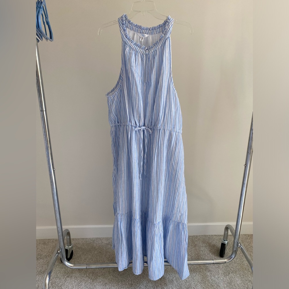 Time and Tru Midi Double Cloth Blue and White Striped  Dress, Size XXXL (22) NWT